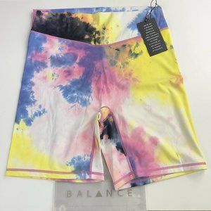 Balance Athletica The Cloud Rider Biker Short Logo Thunderstorm Tie Dye XL New